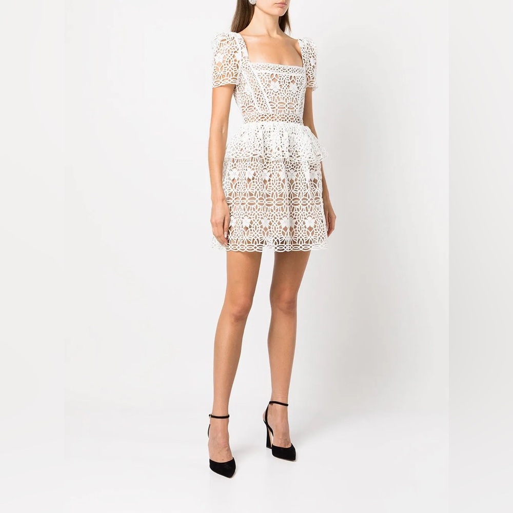 Self-Portrait Guipure lace tiered minidress | Size 2